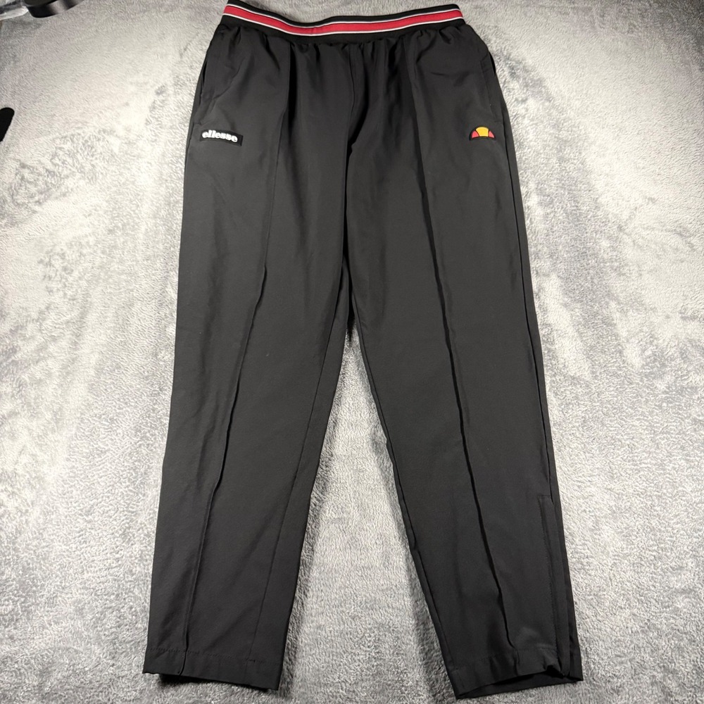 Ellesse Mens Black Track‎ Pants Striped Waistband Ankle Zip Athletic Trousers L